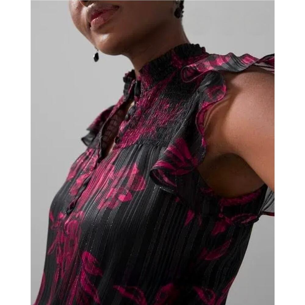 White House Black Market Smocked Waist Ruffle Midi Dress. Size L. Ret $160 - Picture 2 of 12